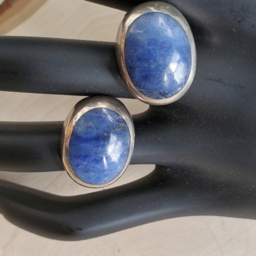 Sterling Silver 925 Lapis Lazuli Solid Earrings - Picture 3 of 4